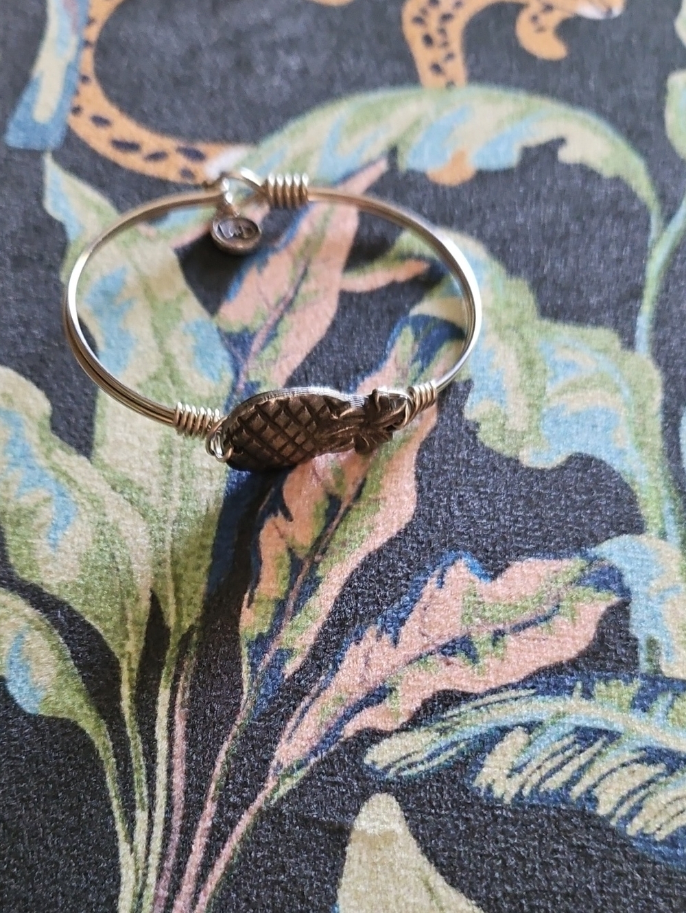 Unlisted Silver Pineapple Charm Bangle Bracelet